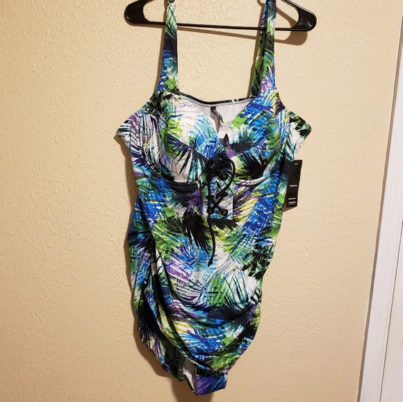 Torrid Swimsuit Tropical Corset‎ Tie Front Size 4 - Picture 2 of 11